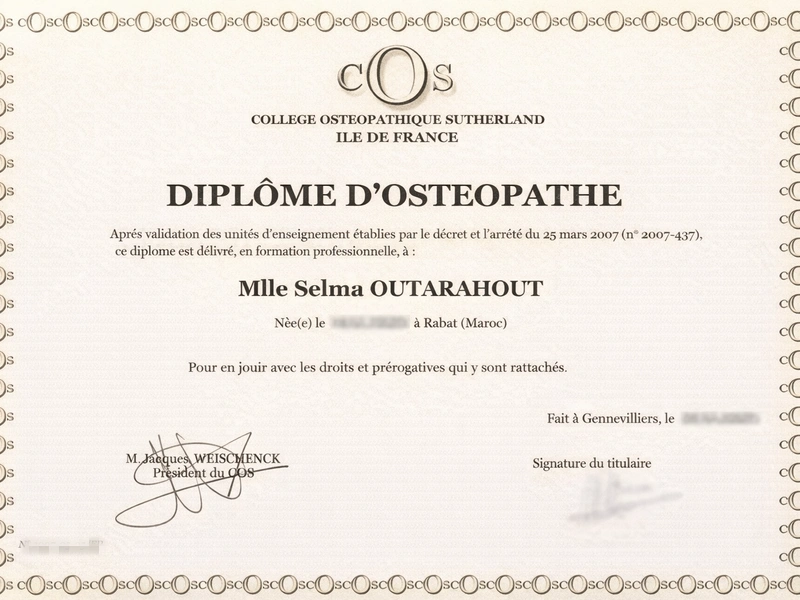 ostéopathe a Rabat diplome
